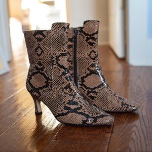 Vintage snakeskin printed leather boots